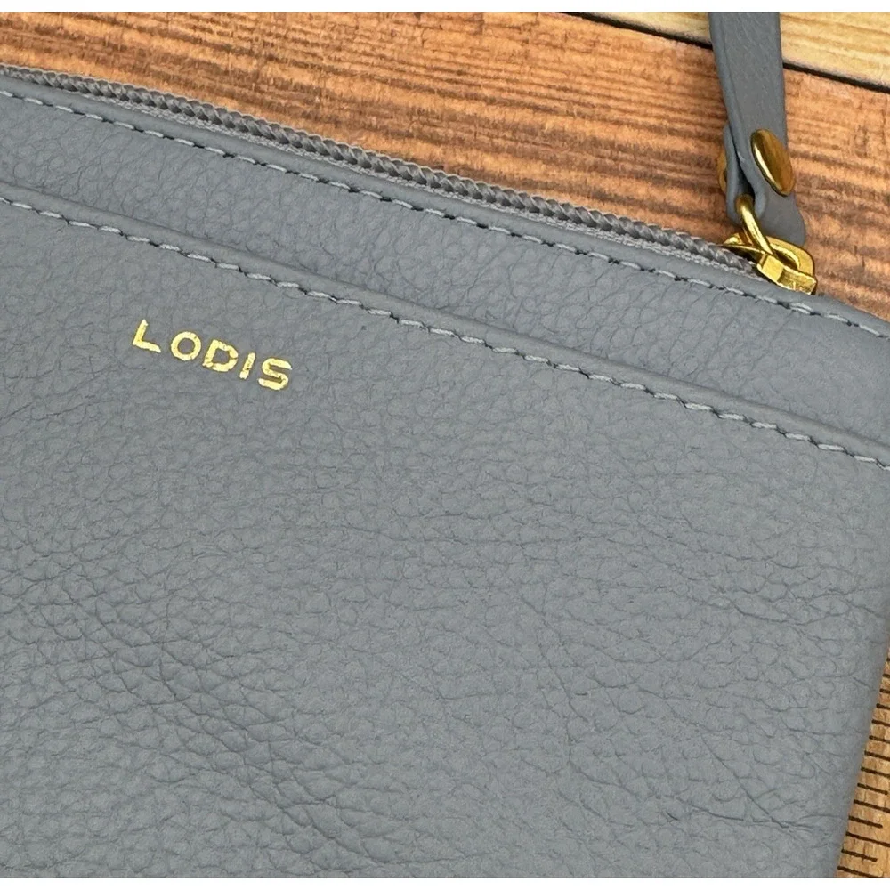2 Pc Set Lodis Italian Leather Dustin Eiffel‎ Wristlet & Wallet RFID Powder Blue